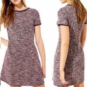 LOFT Women's Tweed Knit Fringe Short Sleeve Casual Stretch Zip-Up Mini Dress S